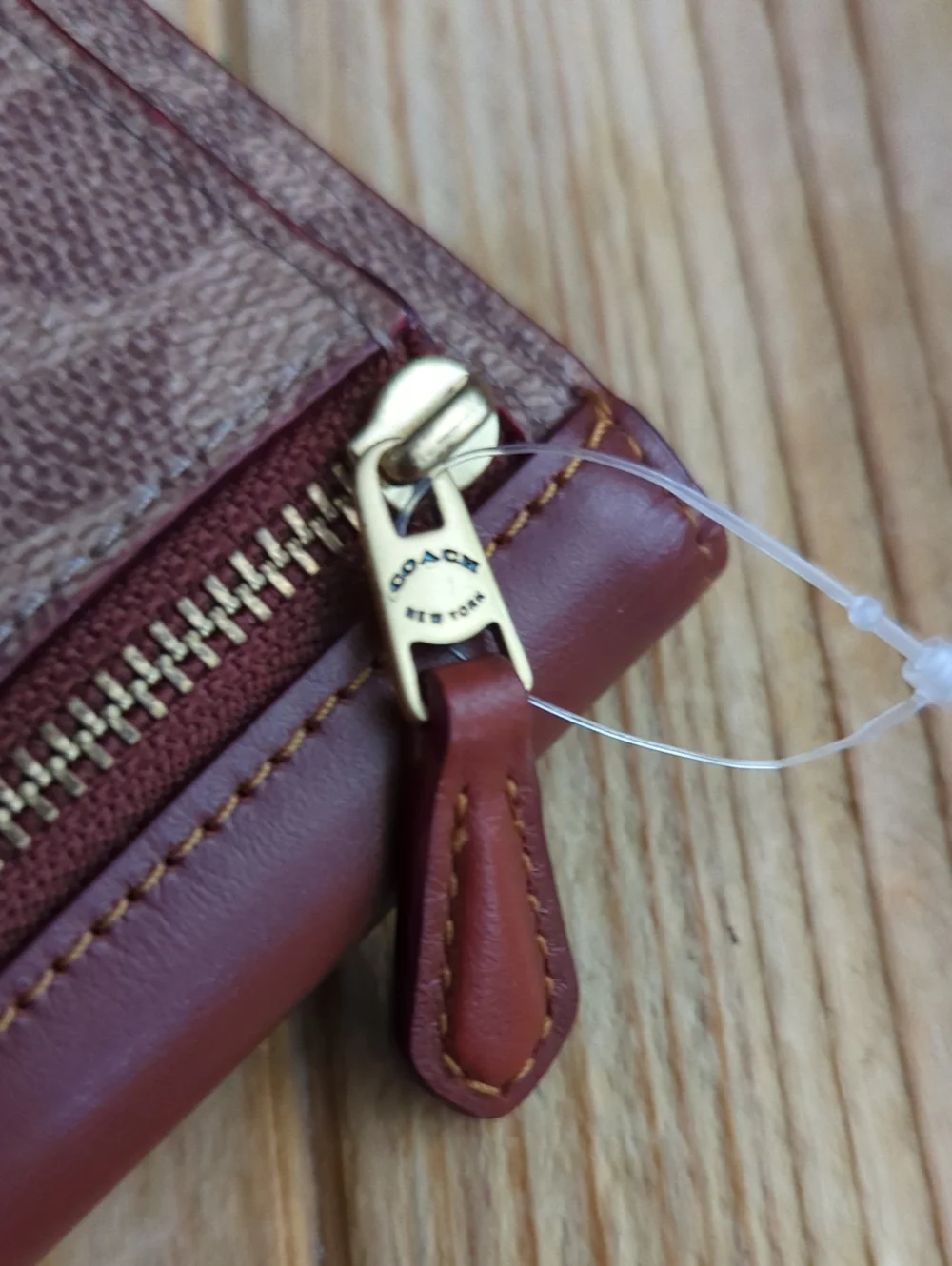 NWOT Coach Burgundy Leather & Signature Canvas Compact Wallet